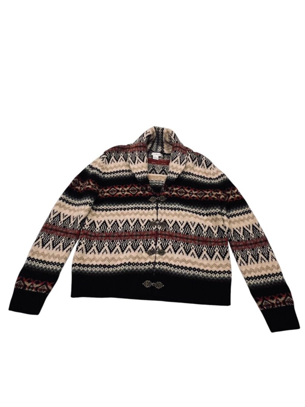 Susan Bristol Vtg Wool Fair Isle Nordic Cardigan, Black, L